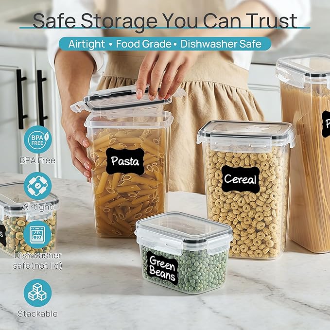 Vtopmart Airtight Food Storage Containers with Lids, 24 pcs, Black | For Cereal Pasta Snack Flour Sugar, BPA Free, Airtight Seal, Multiple Sizes, Dishwasher Safe (Not Lids), Includes 24 Labels