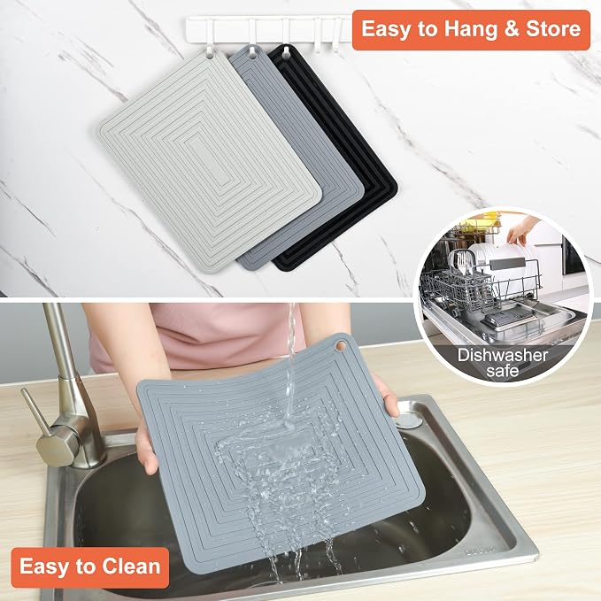 Trivets for Hot Pots and Pans-Silicone Trivets for Hot Dishes-Heat Resistant Mat for Countertops, Kitchen Small Dish Drying Mat, Silicone Pot Holders-Hot Pads for Kitchen Set 2 Dark Grey