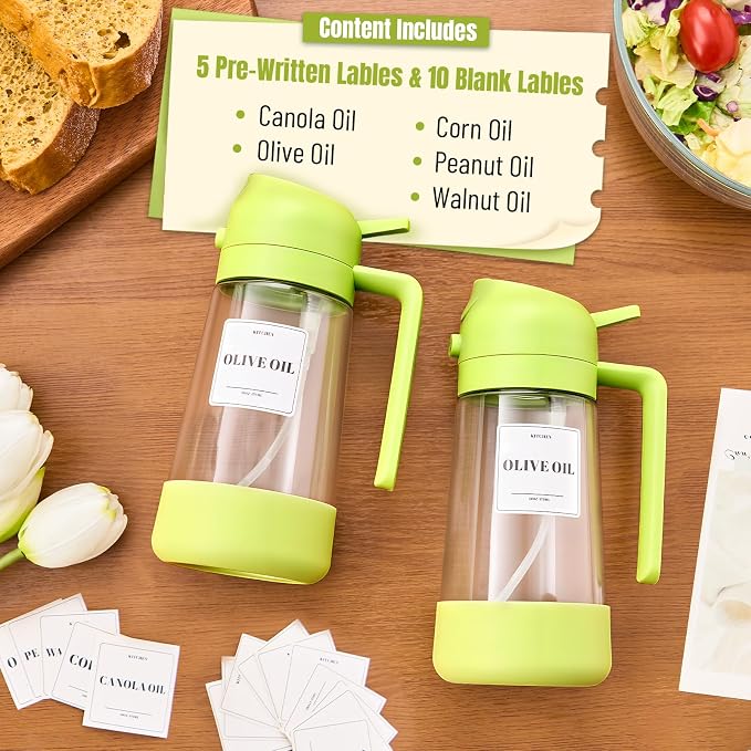 PARACITY Oil Sprayer for Cooking, 2-in-1 Olive Oil Dispenser, 16 oz, 2 Pack | Glass bottle sprays fine mist or pours a stream; silicone bottom stays steady for air fryer, BBQ, salads, baking and cooking