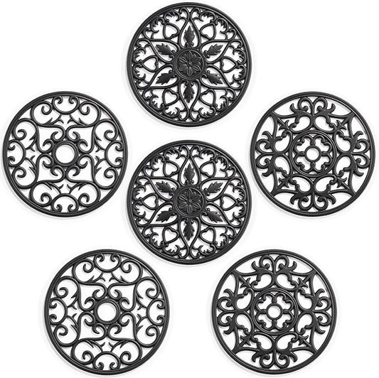 SMARTAKE 6 Set Silicone Trivet Mats for Hot Dishes, Heat Resistant Pots and Pans Holders, Non-Slip Flexible Hot Pads Coasters for Countertops Table, Modern Kitchen Decor Accessories (Black)