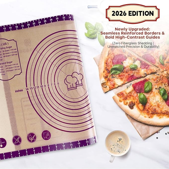 Baking Mat, 26" x 16" Silicone Extra Large Non Stick Baking Sheet Mat with Measurement Non-slip Dough Rolling Mat,Reusable Food Grade Silicone Counter Mat for Making Cookies,Macarons,Bread and Pastry