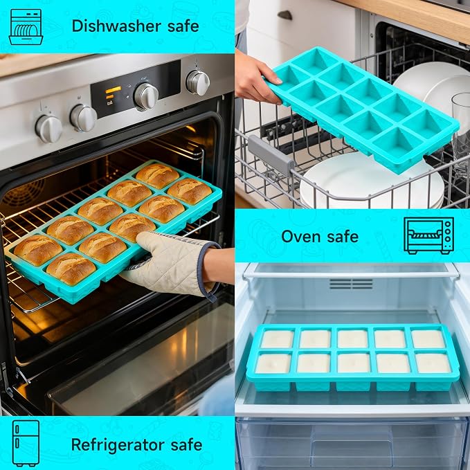 Ice Cube Tray with Lid – 3 Pack 2 Tbsp Ice Trays for Freezer, Stackable, BPA-Free, Easy Release Large Ice Cube Molds for Chocolate, Cocktails, Iced Coffee, Whiskey & Juice (10-cube,blue)