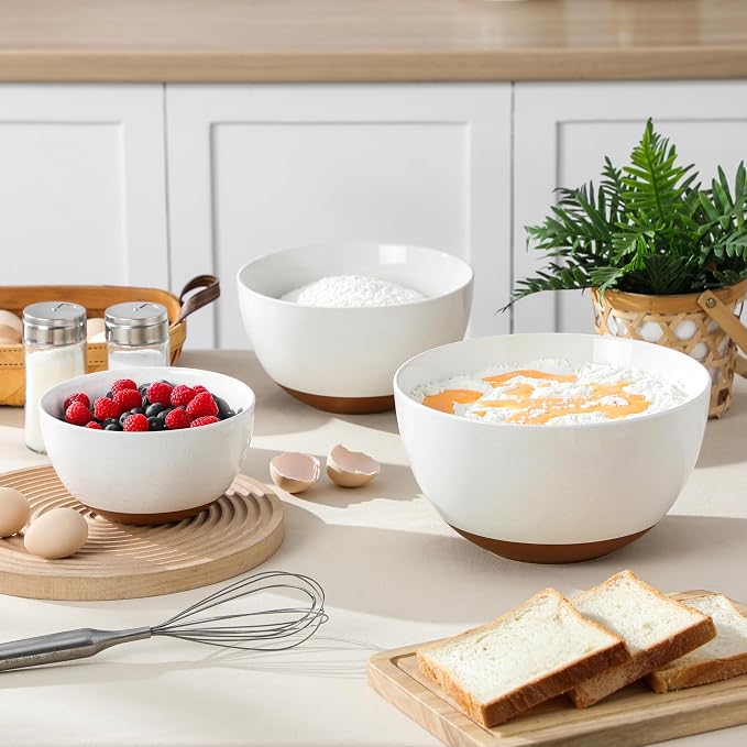 MALACASA Ceramic Mixing Bowls, Large Serving Bowls for Mixing, Cooking, Prepping, Baking, Salad, Soup, Pasta, Nesting Bowls Set of 3, 46/80/140 Oz, Oven, Microwave and Dishwasher Safe, Series TARA