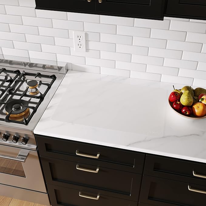 GASARÉ, Set of 2, Extra Large, Thick, Silicone Mats for Kitchen Counter, Heat Resistant Mats, Countertop Protector, Non-Slip, Easy to Clean, 25 x 17 Inches x 1.4mm, White