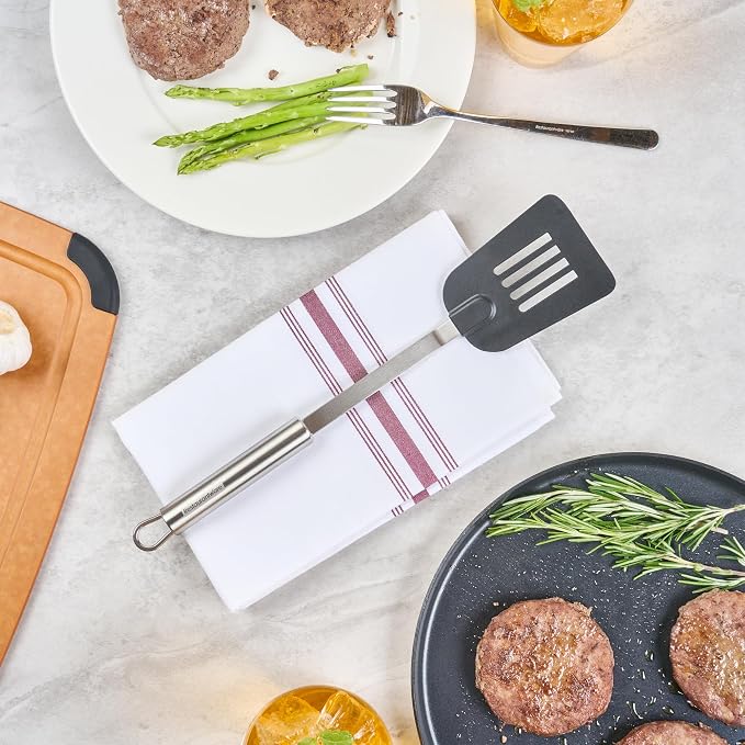 Restaurantware Nylon Slotted Turner - German Standard Kitchen Spatula with Stainless Steel Handle, Non-Stick Safe, Dishwasher Safe - Heat-Resistant Slotted Spatula for Eggs, Cookies, All Purpose
