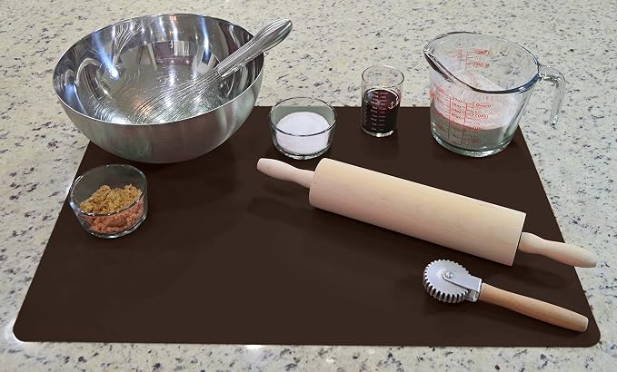 GASARÉ, Set of 2, Extra Large, Thick, Silicone Mats for Kitchen Counter, Heat Resistant Mats, Countertop Protector, Non-Slip, Easy to Clean, 25 x 17 Inches x 1.4mm, Brown