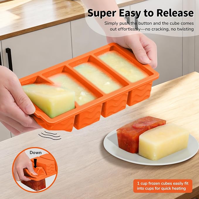 Doasuwish 3-Pack Silicone Freezer Trays with Lid,2 Large 2-Cup(500ml)&4 Medium 1-Cup(250ml)&6 Small 1/2-Cup(125ml) Soup Freezer Container Molds,Ice Cube Tray For Meal Prep&Freezing Soup,Stews,Sauces