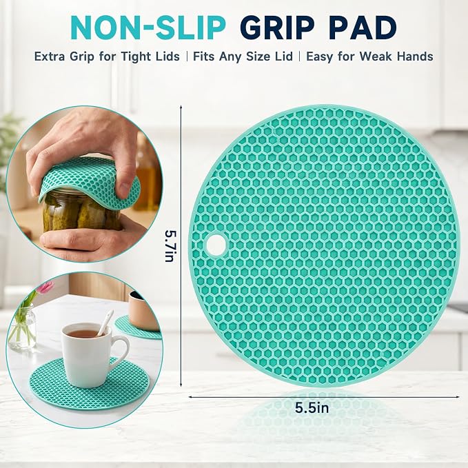 Jar Opener for Weak Hands, Seniors with Arthritis, 3-Piece Set with 5-in-1 Bottle Opener, Can Opener & Non-Slip Rubber Gripper Pad, Easy Grip Lid Opener for Arthritic Hands