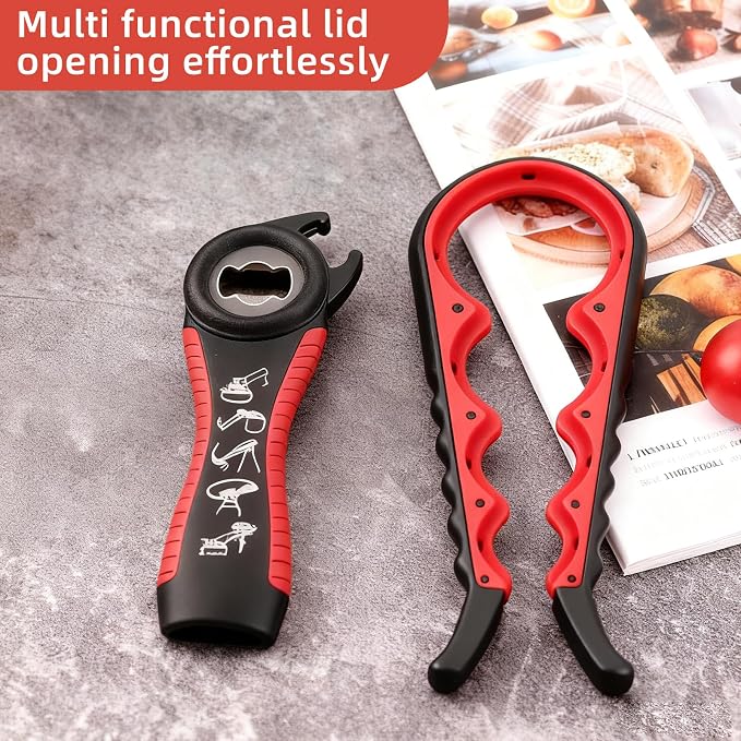 Bottle Opener for Arthritic Hand,Jar Opener for Old People, Children, Women, Those with Weak Hands,Multifunctional Kitchen Gadgets (B-red)