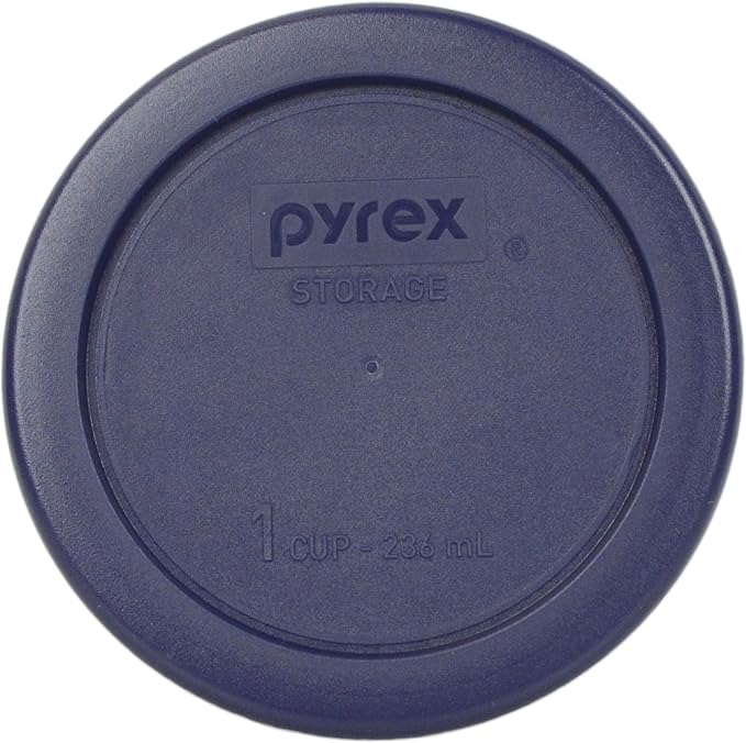 Pyrex 7202 (1-Cup) Glass Bowl with Dark Blue Lid (4-Pack) - Made in USA | BPA-Free Plastic Lid | Round Shape | Food Storage Replacement | Refrigerator & Freezer Safe | Resists Stains And Odors