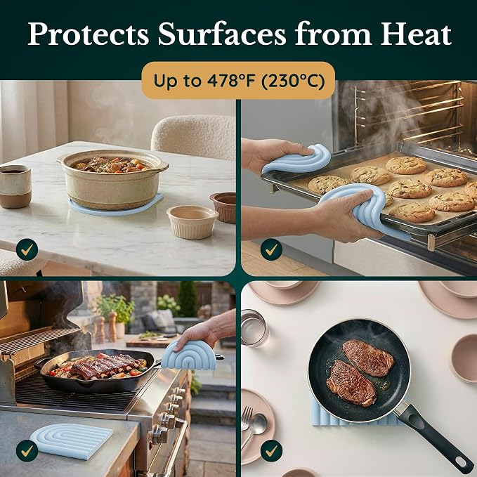Silicone Trivets for Hot Dishes, Heat-Resistant, Non-Slip Pot Holders for Kitchen & Coasters Durable Hot Pads for Pots, Pans, Baking Dishes & Kitchen Appliances Set of 2 Sky Blue