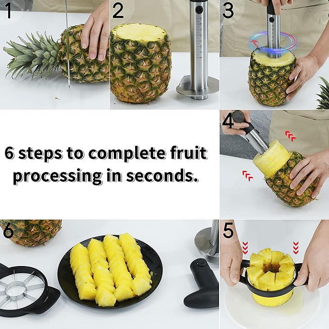 Newness Pineapple Corer and Slicer Tool, Robust Pineapple Core Remover with Upgraded Cutter & Reinforced Thicker Blade, Stainless Steel Kitchen Fruit Gadget for Diced Pineapple Rings (Black)