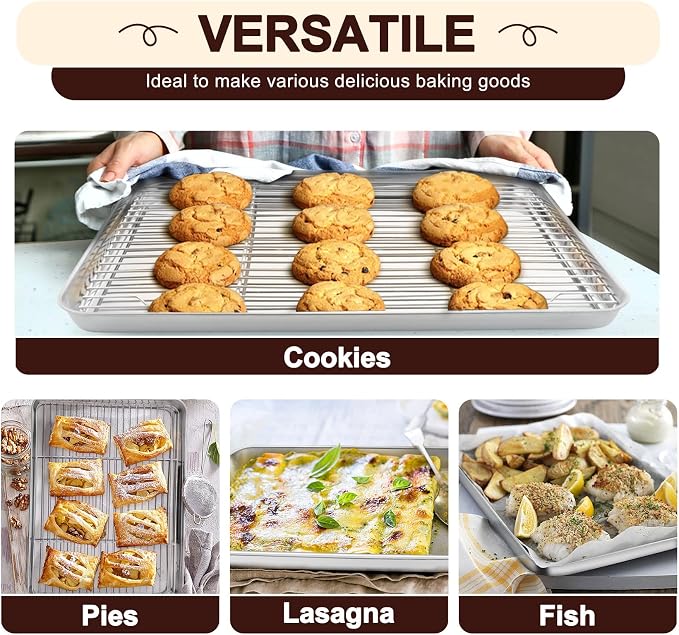 TeamFar Baking Sheet with Rack Set, 3 Pans + 3 Racks, 17.6/12.5/10.5 Inch | Stainless Steel Cookie Sheets Baking Pans Trays and Cooling Racks for Cooking, Non-Toxic & Heavy Duty, Dishwasher Safe