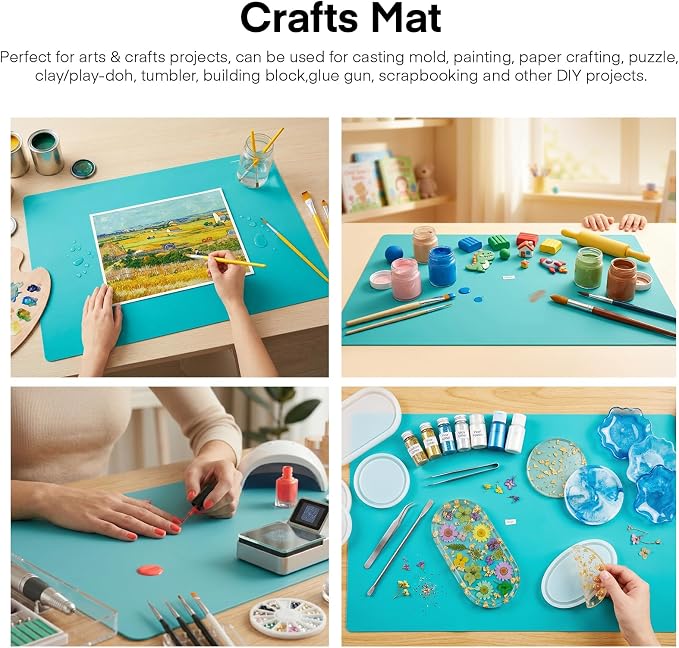 Gartful 3Pack Extra Large Silicone Mat, 23.6 x 15.7 inches for Crafts, Resin Jewelry Casting Molds Mat, Silicone Placemat, Multipurpose Table Protector, Nonstick Nonskid Heat-Resistant, Black Green