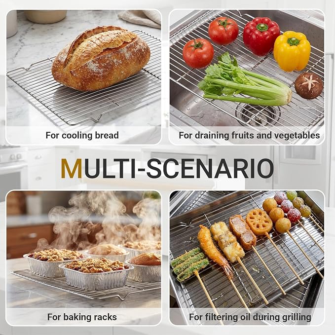 Lounsweer 2 Pcs Cooling Racks, 21L X 13W X 1H Stainless Steel Wire Rack for Baking Sheet, Large Cookie Cooling Rack, Oven Safe Cooking Racks for Sheet Pan, Dishwasher Safe, 2/3 Size