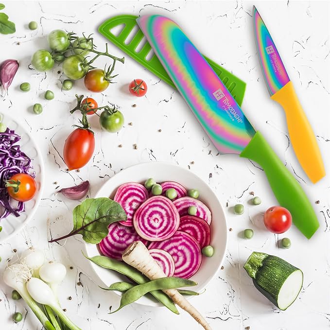 Hampton Forge Kitchen Essentials Kitchen Tools & Cutlery Collection, Kitchen Accessories & Cutlery, Rainbow Titanium Knife Set, 10-Piece