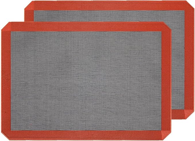 Hermerlee Perforated Silicone Baking Mats, 2 PCS Eclair Silicone Mat for Half Sheet，Tray Pan Liners Perfect Bakeware for Making Cookies, Macarons, Bread and Pastry,11.8"x 15.7" (Corner Cut)