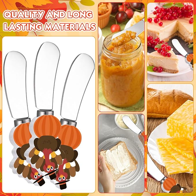 Sieral 10 Pcs Halloween Cheese and Butter Spreader Knives Cheese Spreader Butter Knives Multipurpose Halloween Decor with Hand Painted Wooden Handle Stainless Steel Blade
