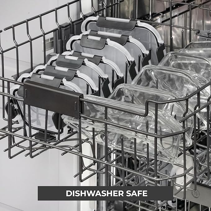 Freshware Glass Storage Containers with Lids, 24 Pieces, 12 Containers with 12 Lids, Glass Meal Prep Container for Lunch, Food Storage Containers, Leak Proof, Freezer Safe, Gray (Pack of 2)