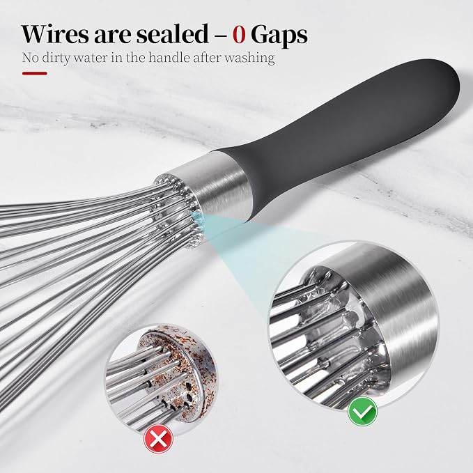 18/8 Stainless Steel Balloon Whisk for Cooking (Large, Black) | Heavy Duty Metal Kitchen Wire Whisker Wisking Tool Egg Beater Hand Mixer for Mixing Baking Beating Stirring Sauce Flour