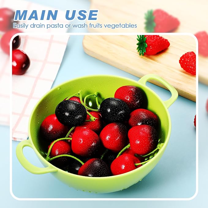 Baderke 8 Pcs Mini Colander Plastic Small Fruit Strainer with Double Handles Berry Colanders mini Fruits Strainers Bowl for berries Vegetable Kitchen, Assorted Colors