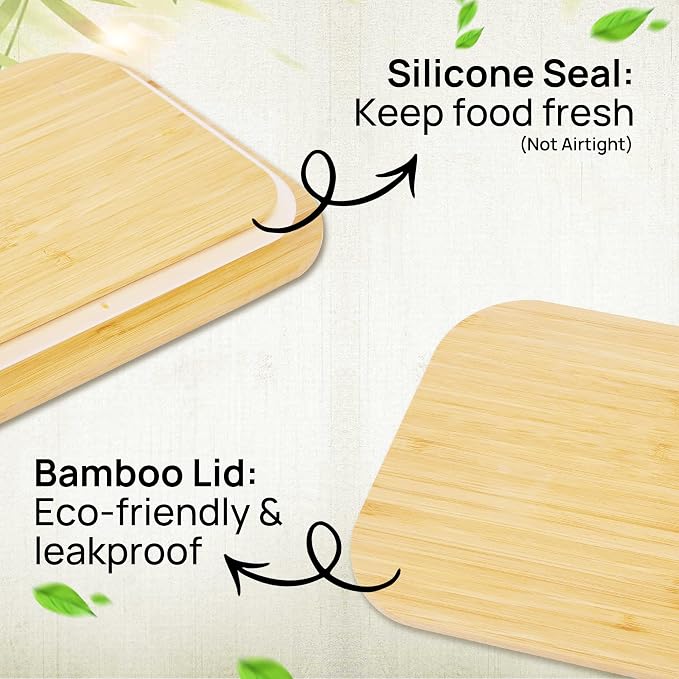 Vtopmart 4 Pack Glass Food Storage Containers with Bamboo Lids Meal Prep | Reusable Meal Prep Containers for Leftovers, Lunch & Kitchen Storage, Microwave, Oven, Freezer and Dishwasher Safe