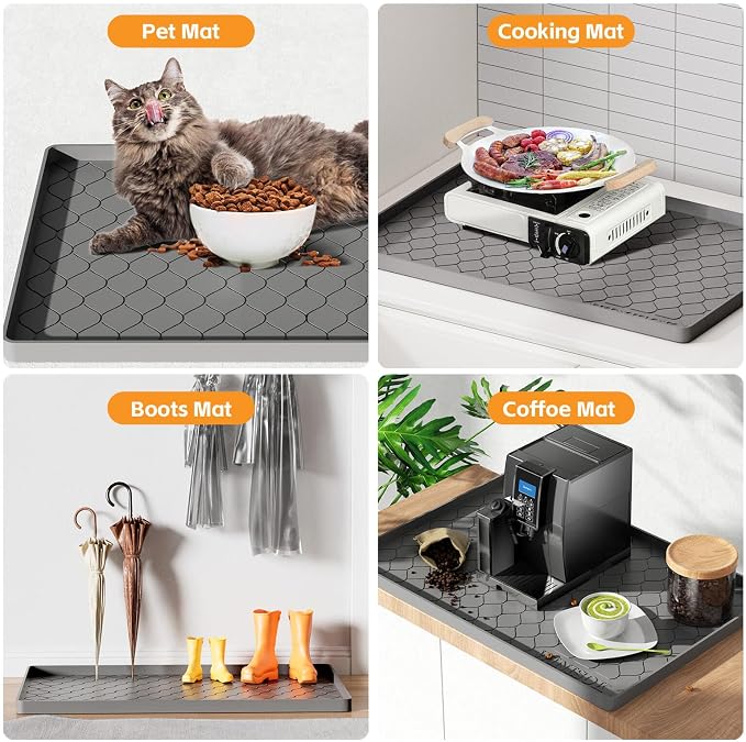 Winisok Waterproof Under Sink Mat 28" x 19", Silicone Mat, Black | Raised Edge Traps Spills & Leaks, Shelf Liner, Cabinet Protector, for Kitchen, Bathroom, Boots, Pets, Home Essentials