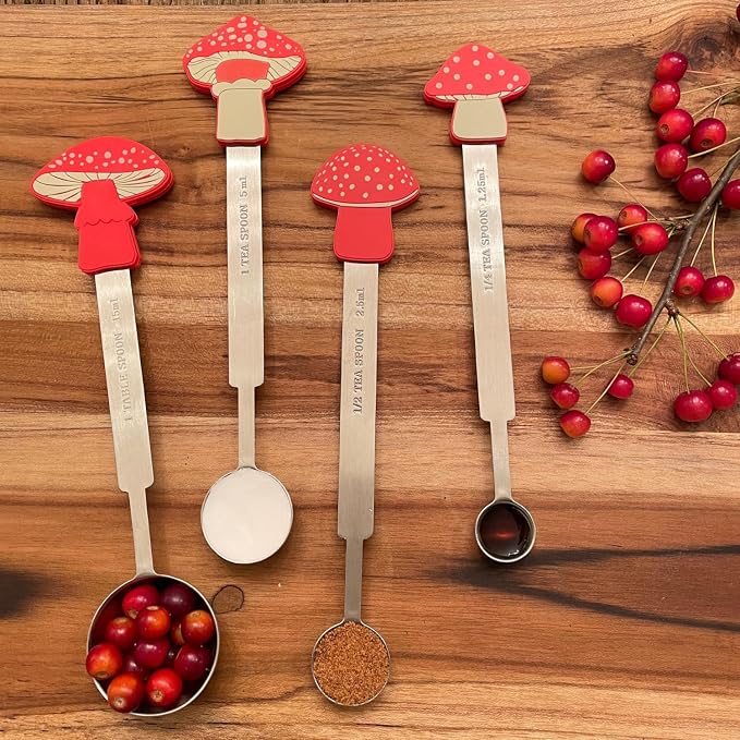 Streamline Imagined Mushroom Measuring Spoons, Stainless Steel, Set of 4