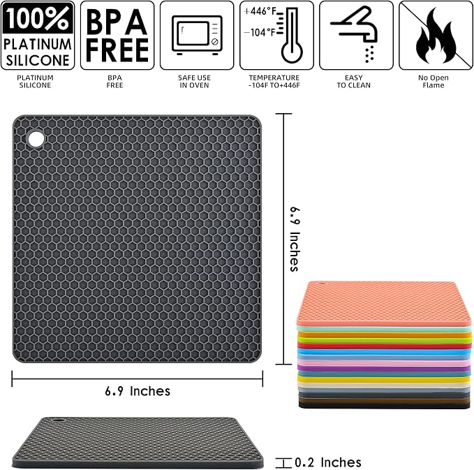 Silicone Trivets Mats Silicone Pot Mat for Countertop Trivet Pads Heat Resistant Table Placemats 4 Pack,Size:7.5x7.5 Inch, Shape: Square (Mint Green)