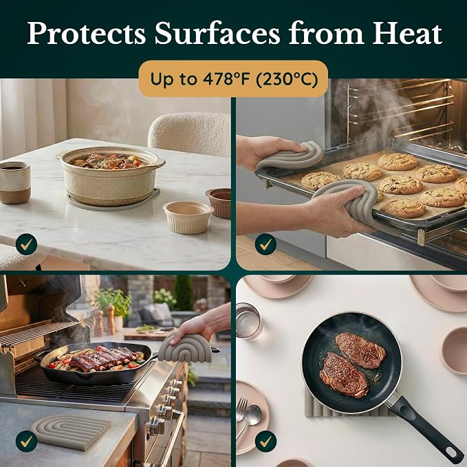 Silicone Trivets for Hot Dishes, Heat-Resistant, Non-Slip Pot Holders for Kitchen & Coasters Durable Hot Pads for Pots, Pans, Baking Dishes & Kitchen Appliances Set of 2 Warm Gray