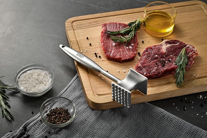 Solid Stainless Steel Meat Mallet Tenderizer Tool - Chicken Pounder Flattener, Hammer for Kitchen, Food, Cooking - Dishwasher Safe Meat Smasher