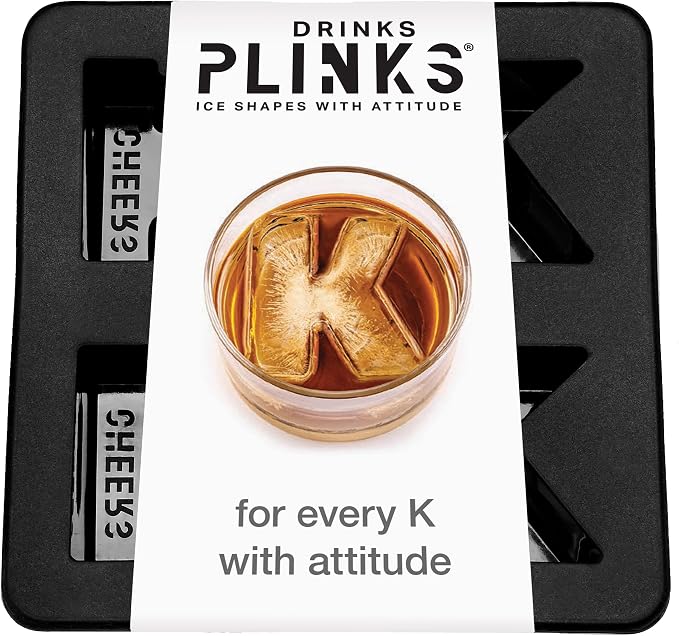 DRINKSPLINKS Custom Letter K Ice Cube Molds. Monogram Ice Cube Mold with Initials. Large Monogrammed Silicone Trays for Bourbon, Whiskey and Cocktails. Fun, Customized Gifts for Men and Women.