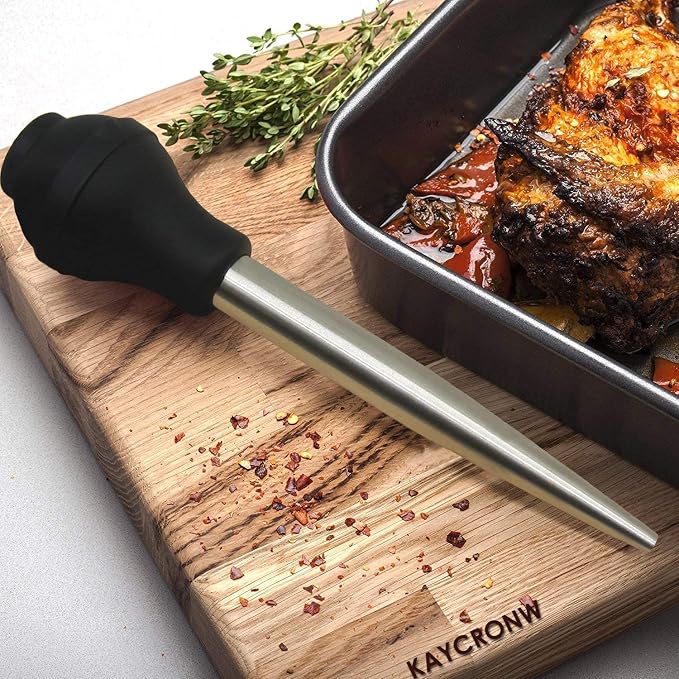 Kaycrown Stainless Steel Turkey Baster with BBQ/Grill Basting Brush, Commerical Grade Quality Silicone Bulb Including Flavor Needle and Cleaning Brush for Easy Clean Up