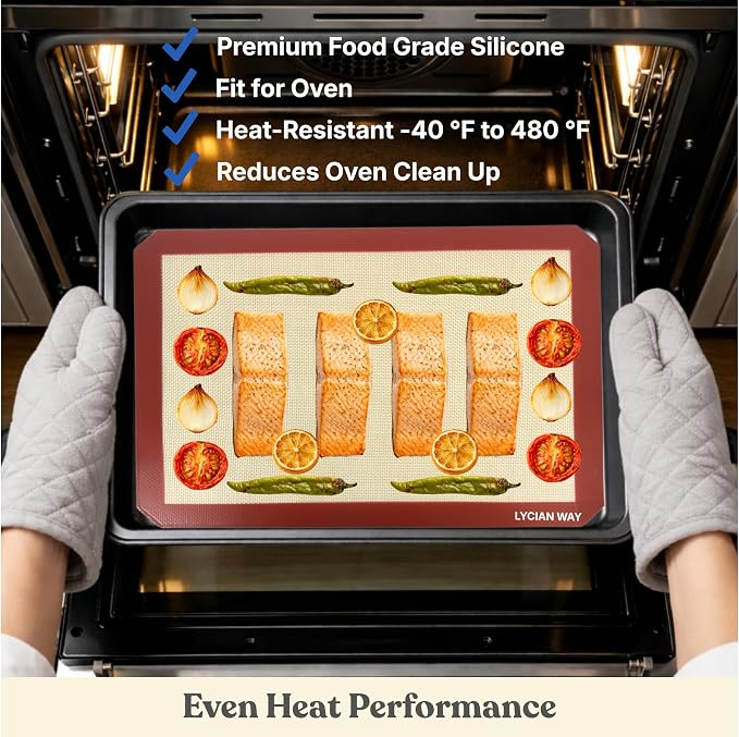 Silicone Baking Mats Set of 2, Half Sheet Nonstick Reusable Extra Thick Baking Sheet Liners for Cookies, Macarons, Bread, Pizza, Pastry, Red