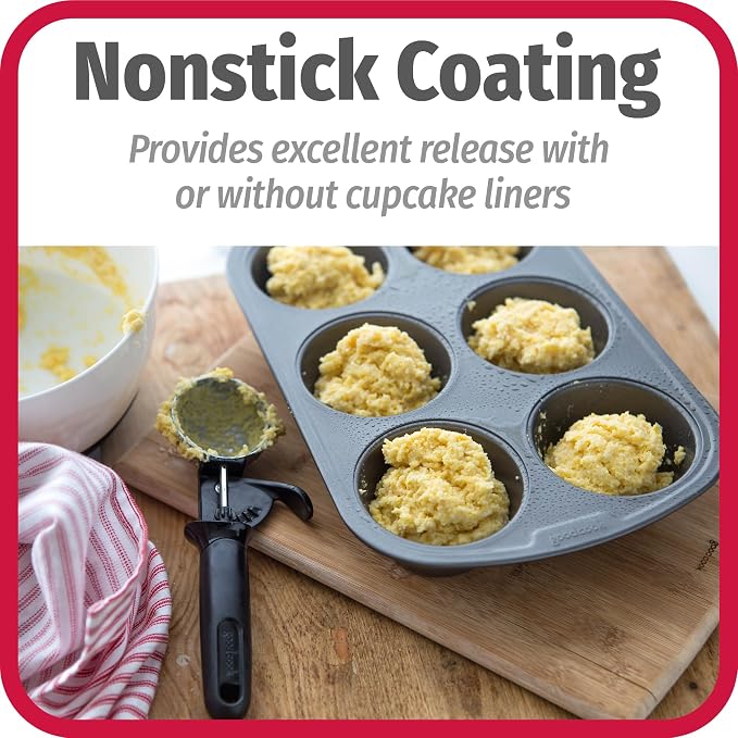 GoodCook Everyday Muffin Pan Nonstick Warp-Resistant Carbon Steel Construction, 6-Cup, Gray