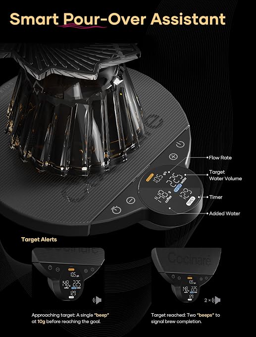 Balance Lite Coffee Scale with Timer, 3kg/0.1g Precision Digital Scale for Pour-Over, Espresso & Drip, 3 Brewing Modes (Assist, Weigh, Competition), Adjustable Ratios & Flow Rate, Black
