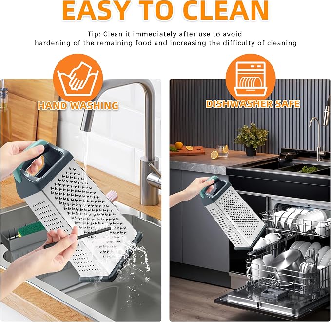 Box grater for kitchen 4 Sided - Cheese Graters Handheld, Stainless Steel Shredder for Food Vegetable Carrot Potato Tomato