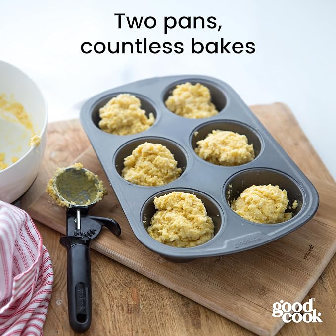 GoodCook Set of 2 Everyday Nonstick Steel Muffin Pan, 6-Cup, Gray
