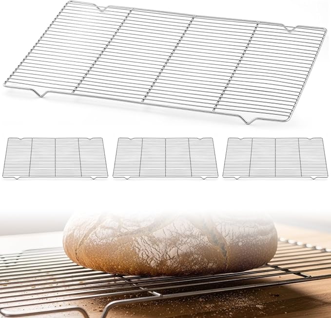 Lounsweer 4 Pcs Cooling Racks, 21L X 13W X 1H Stainless Steel Wire Rack for Baking Sheet, Large Cookie Cooling Rack, Oven Safe Cooking Racks for Sheet Pan, Dishwasher Safe, 2/3 Size
