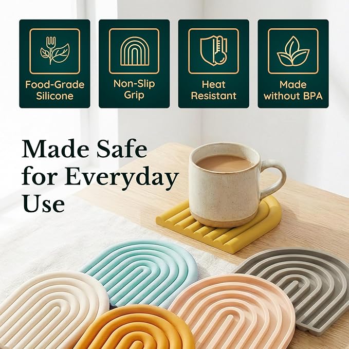 Silicone Trivets for Hot Dishes, Heat-Resistant, Non-Slip Pot Holders for Kitchen & Coasters Durable Hot Pads for Pots, Pans, Baking Dishes & Kitchen Appliances Set of 2 Sunflower Yellow
