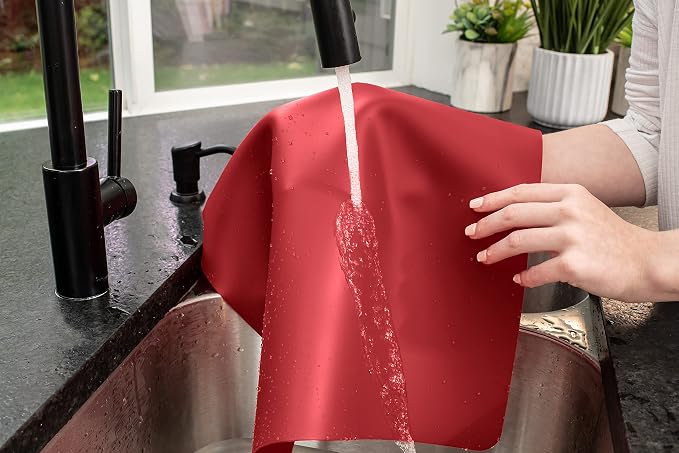 GASARÉ, Set of 2, Extra Large, Thick, Silicone Mats for Kitchen Counter, Heat Resistant Mats, Countertop Protector, Non-Slip, Easy to Clean, 25 x 17 Inches x 1.4mm, Red