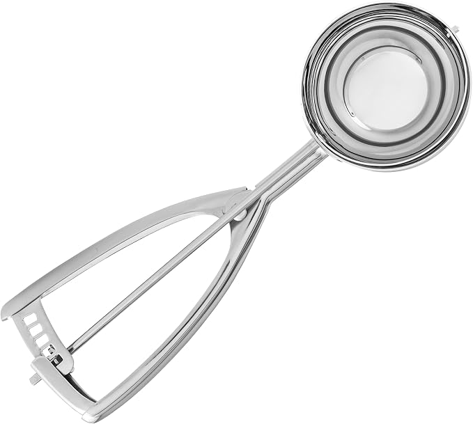 Jenaluca Jumbo Ice Cream Scoop, 18/8 Stainless Steel, 1/2 Cup Size #8 | Commercial-grade disher for ice cream, cupcakes, muffins, cookies & batter. Squeeze handle. Dishwasher safe.