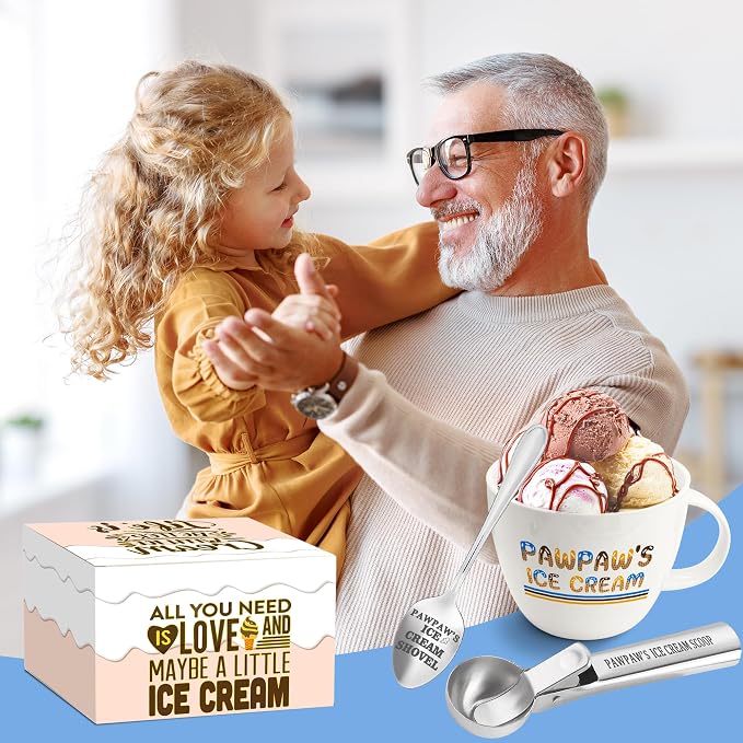 FUTBU Pawpaw Gifts, Gifts for Him Paw Paw's Father's Day, Paw Paw's Ice Cream Bowl Scoop Shovel Spoon Set, Paw-Paw’s Ice Cream Gift, Ideal Xmas Birthday Man Gifts