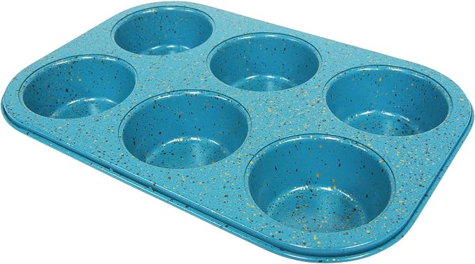 casaWare Toaster Oven 6 Cup Muffin Pan NonStick Ceramic Coated (Blue Granite)