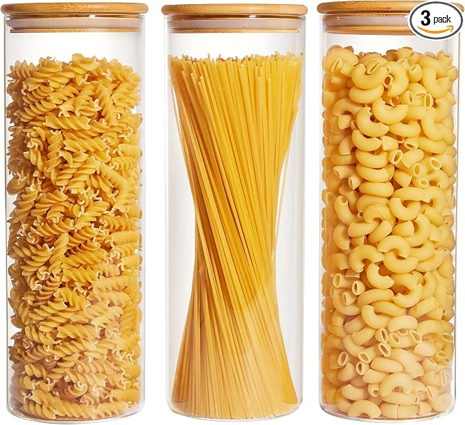 Vtopmart 70oz Glass Food Storage Jars with Airtight Bamboo Lids, 3 Pack | Large Kitchen Containers for Pasta, Nuts, Flour, Canisters Set for Cereal, Pantry Organization, BPA Free