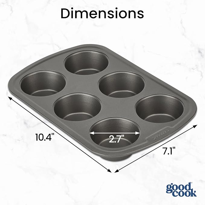 GoodCook Set of 2 Everyday Nonstick Steel Muffin Pan, 6-Cup, Gray
