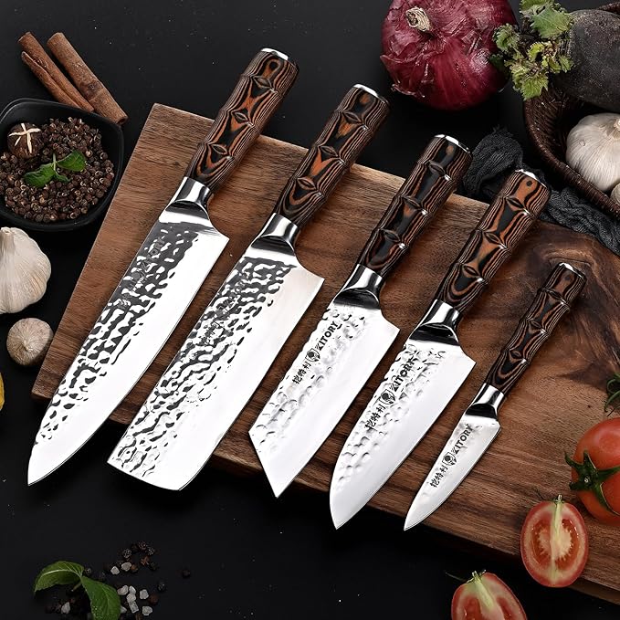 Kitory Paring Knife 3.5 Inch Kitchen Peeling Knife HC German Stainless Steel Hammered Ultra Sharp Blade Bamboo Shape Handle for Home Restaurant Gift