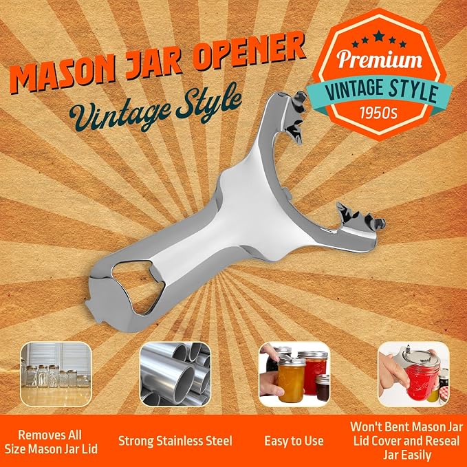 Mason Jar Opener, Vintage Canning Lid Opener, No dents or Damage Jar Lid Opener, Multi-purpose Easy Twist Jar Open Tool for Pickling and Jarring Fans