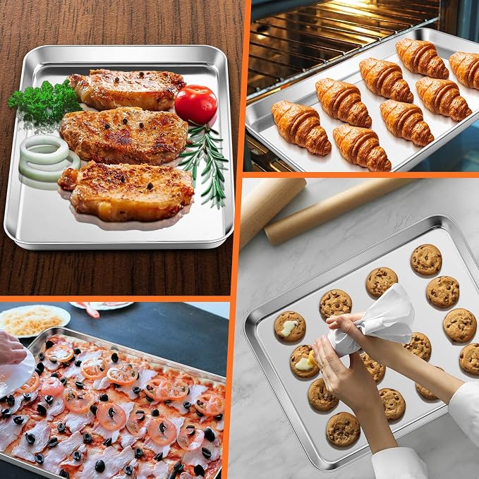Half Sheet Baking Pan & Wire Rack, Leonyo 17.5" x 13" Large Stainless Steel Cookie Sheets with Cooling Rack Set, Nonstick & Oven Safe Commercial Baking Tray Pans - 4 Pack