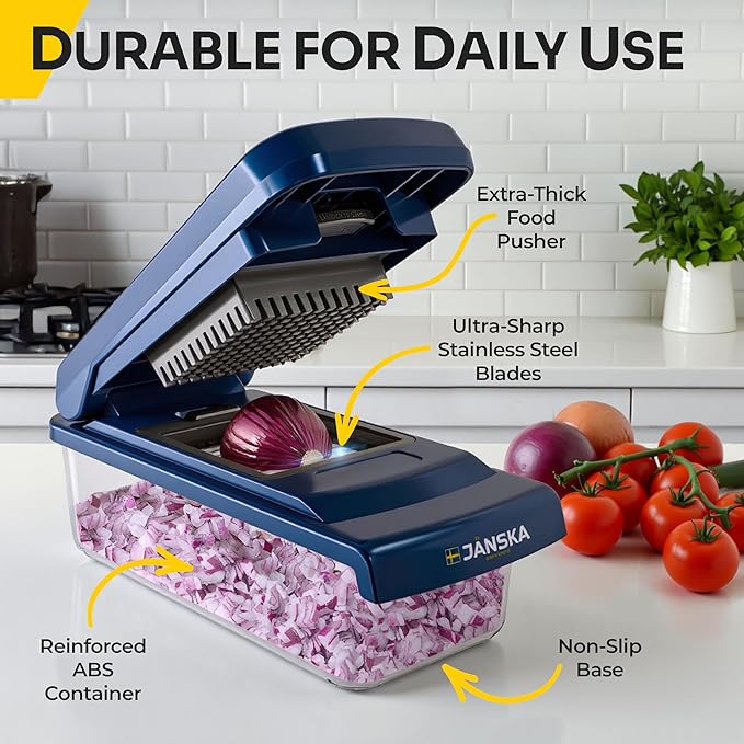 UltraChop All-In-1, 12 Blade Heavy Duty Vegetable Chopper, Food Chopper Container, Spiralizer, Mandoline Slicer Onion Mincer, French Fry And Salad Cutter, Home Essentials & Kitchen Gadgets, Blue